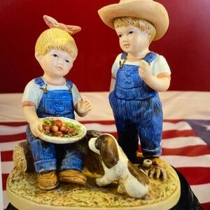 80’s Homco Denim Days Figurine with Children and Dog item 1507